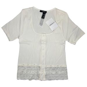 Forever 21 Cream Ribbed Knit Lace Bottom Top Price FIRM